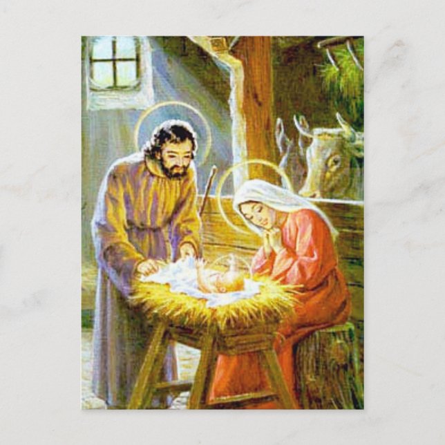 Cartes Pour Fêtes Annuelles La Nativité De Noël De Jésus Dans Le Manger (Devant)