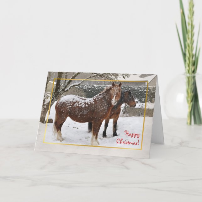 Cartes Pour Fêtes Annuelles La neige a couvert Noël de chevaux (Devant)