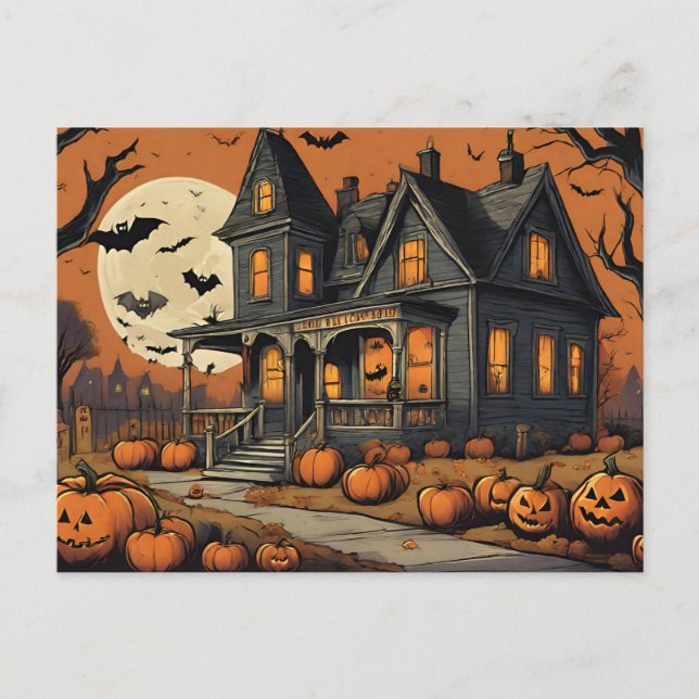Cartes Pour Fêtes Annuelles La nuit d'Halloween Maison de l'Horreur (Devant)