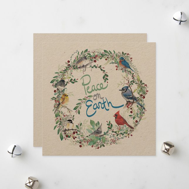 Cartes Pour Fêtes Annuelles La Paix Des Vacances Sur Terre Oiseaux Wreath (Holiday Peace On Earth Birds Wreath from Jenn Steffen Art.)