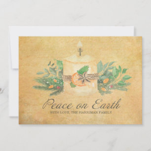 Cartes Pour Fêtes Annuelles La Paix Rustique sur Terre Bougie Hiver Botanique