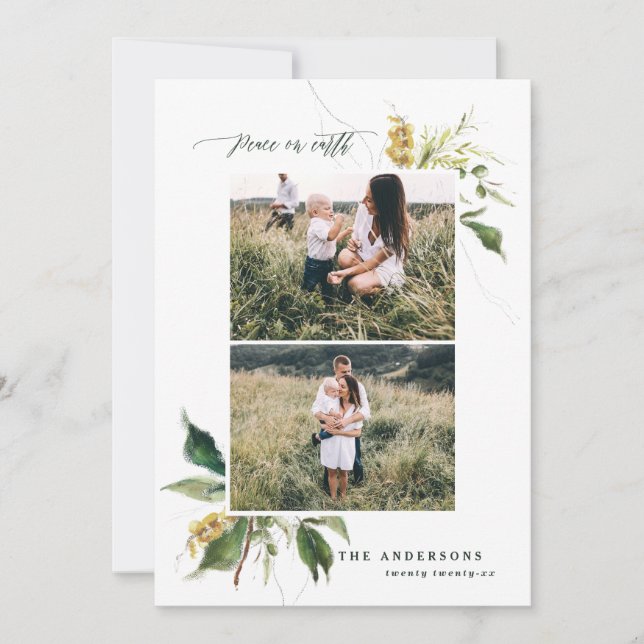 Cartes Pour Fêtes Annuelles La paix sur terre botanique deux photo famille (Devant)