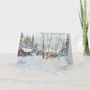 Cartes Pour Fêtes Annuelles La peinture de Noël de la ferme d'hiver