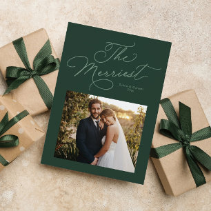 Cartes Pour Fêtes Annuelles La photo de Noël la plus joyeuse de jeunes mariés
