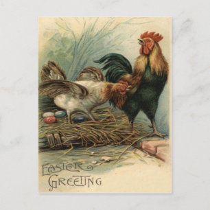 Cartes Pour Fêtes Annuelles La poule Pâques de coq a coloré le nid peint