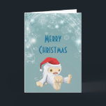 Cartes Pour Fêtes Annuelles La poupée de Noël Yeti porte un chapeau de Père No<br><div class="desc">Une jolie carte de voeux de Noël avec une illustration d'un joli petit yeti de Noël, une poupée de jouets, portant un chapeau de santa rouge. Le petit yeti a une corde à tirer pour le faire parler et il est couvert de fourrure blanche molle aux accents marron clair. Arrière...</div>