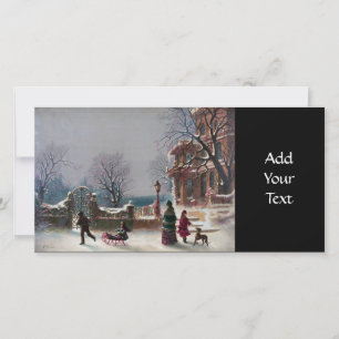 Cartes Pour Fêtes Annuelles La première scène de Noël de neige