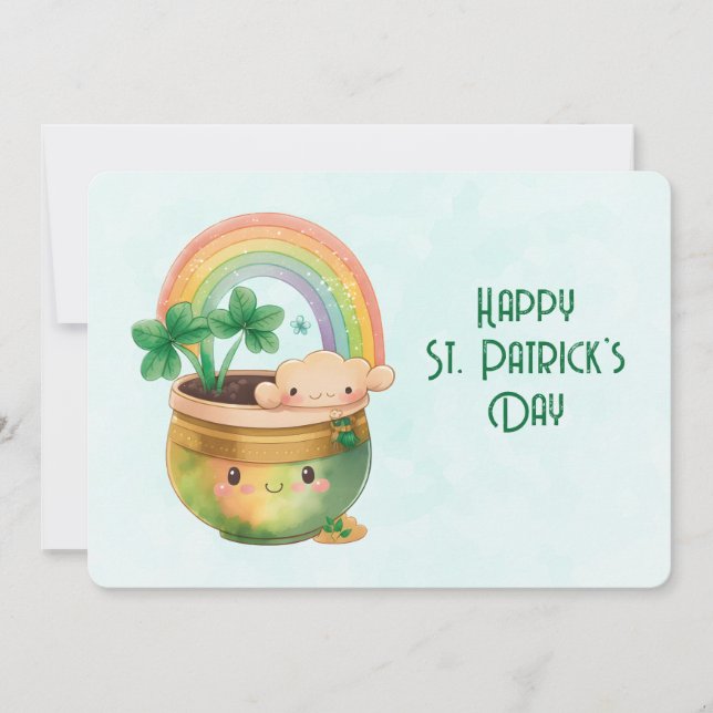 Cartes Pour Fêtes Annuelles La Saint-Patrick Fantaisie Arc-en-ciel & Trèfle (Devant)