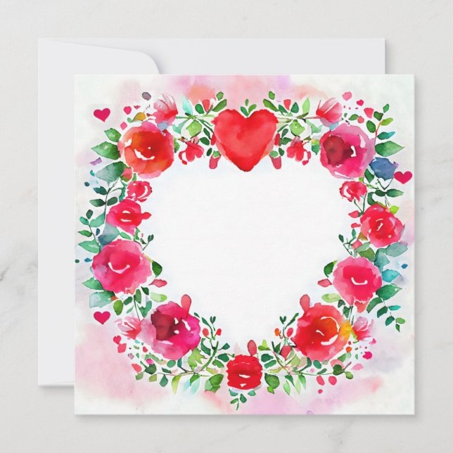 Cartes Pour Fêtes Annuelles La Saint-Valentin Aquarelle Fleurs et Cœur Vifs (Devant)