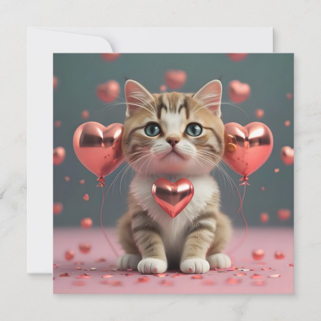 Cartes Pour Fêtes Annuelles La Saint-Valentin avec un petit chat mignon (Devant)