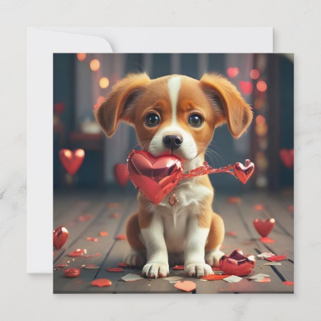 Cartes Pour Fêtes Annuelles La Saint-Valentin avec un petit chien mignon (Devant)
