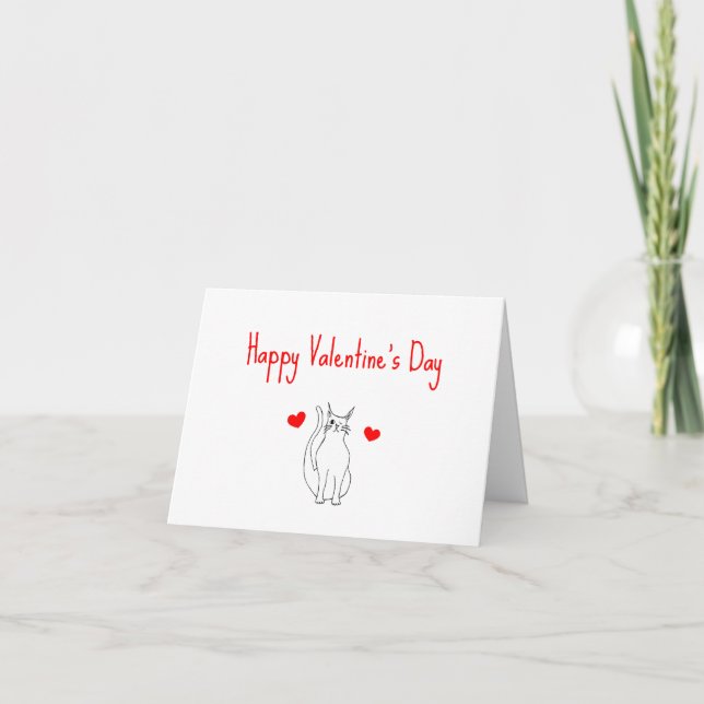 Cartes Pour Fêtes Annuelles La Saint-Valentin Chat Mignon Cœurs Rouges (Devant)