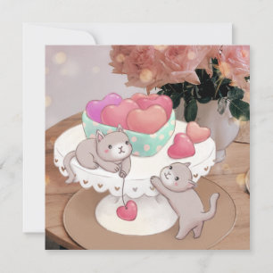 Cartes Pour Fêtes Annuelles La Saint-Valentin : chats, cookies en forme de cœu