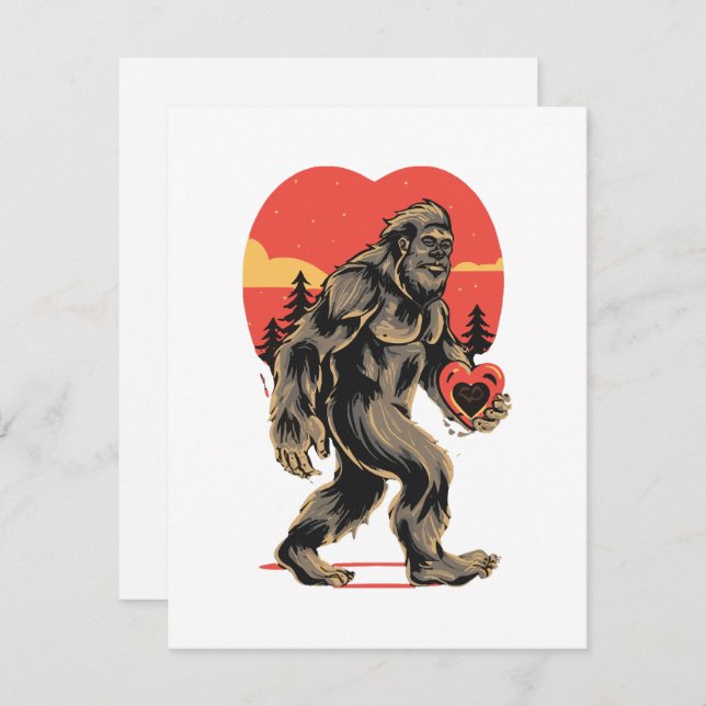 Cartes Pour Fêtes Annuelles la Saint-Valentin coeur de Bigfoot (Devant / Derrière)