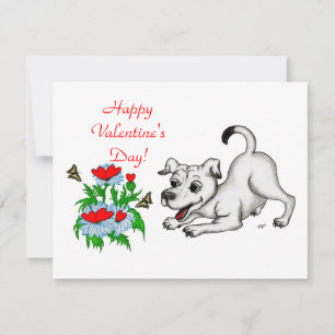 Cartes Pour Fêtes Annuelles La Saint-Valentin, Cœur, Fleur, Chiot & Papillon