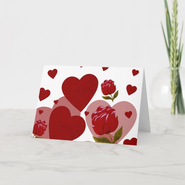 Cartes Pour Fêtes Annuelles la Saint-Valentin, Cœur rouge et roses rouges  (Devant)