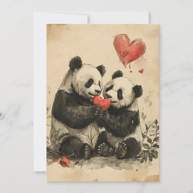 Cartes Pour Fêtes Annuelles La Saint-Valentin des pandas (Devant)
