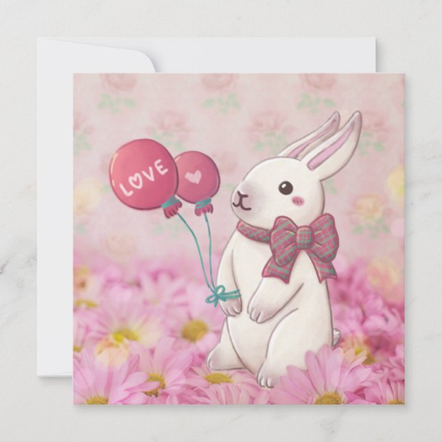 Cartes Pour Fêtes Annuelles La Saint-Valentin : Lapin et Fleurs (Devant)