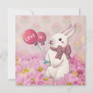 Cartes Pour Fêtes Annuelles La Saint-Valentin : Lapin et fleurs