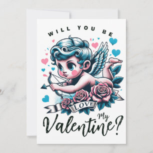 Cartes Pour Fêtes Annuelles La Saint-Valentin mignon Cupidon rose sarcelle 
