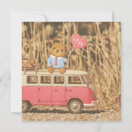 Cartes Pour Fêtes Annuelles La Saint-Valentin : Ours en peluche et voiture ros