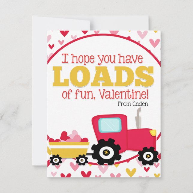 Cartes Pour Fêtes Annuelles La Saint-Valentin tracteur de classe de jolis enfa (Devant)