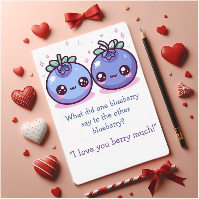 Cartes Pour Fêtes Annuelles La salle de classe Valentine's Blueberry amusant! (Class Valentine's card. A cute joke to share a smile.)