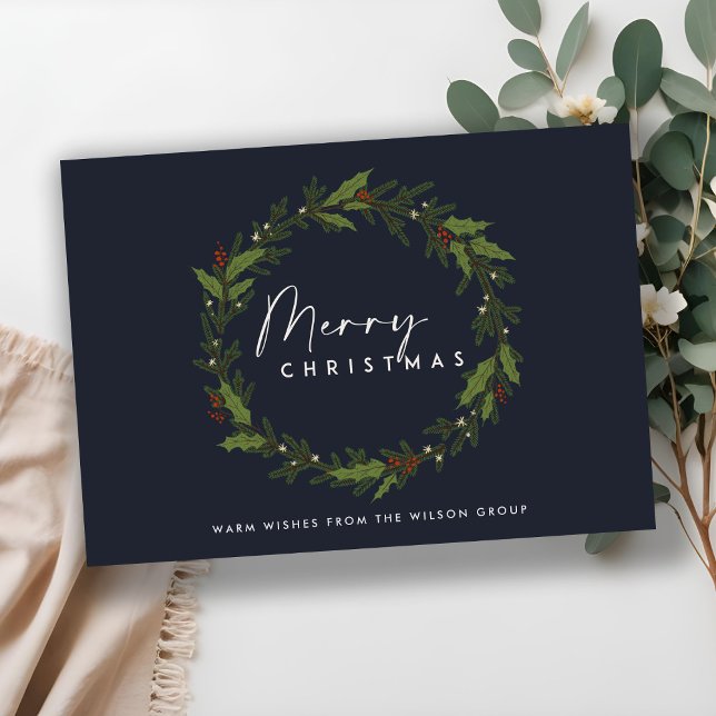 CARTES POUR FÊTES ANNUELLES LA SOCIÉTÉ MARINE SIMPLE HOLLY BERRY WREATH NOËL (Créateur téléchargé)