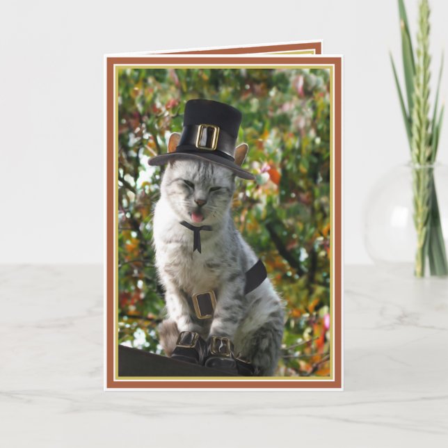 Cartes Pour Fêtes Annuelles LA TURQUIE À NOUVEAU ? Thanksgiving Pilgrim Cat (Devant)