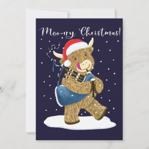 Cartes Pour Fêtes Annuelles La vache écossaise Highland Joue des pipes de Noël