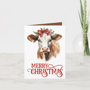Cartes Pour Fêtes Annuelles La vache fermière festive de Noël ajoute un sentim