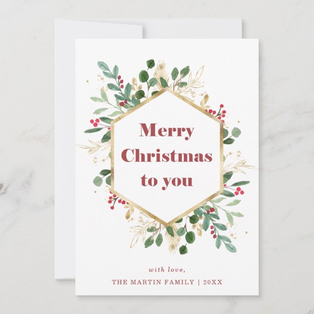 Cartes Pour Fêtes Annuelles La verdure dorée de Noël | Retour photo (Devant)