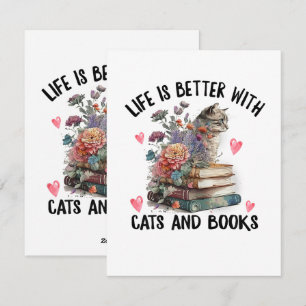 Cartes Pour Fêtes Annuelles La vie est meilleure avec les chats et les livres