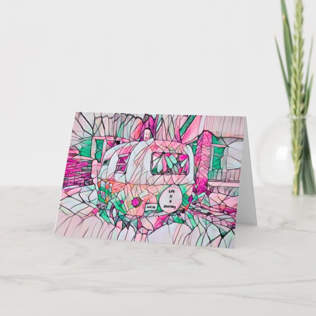 Cartes Pour Fêtes Annuelles La Vie Hippie Est Un Voyage Aller Pink Green Campe (Devant)