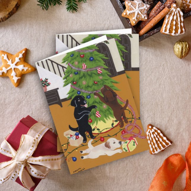Cartes Pour Fêtes Annuelles Laboratoires d'arbres de Noël (Christmas Tree Labradors Design Christmas Cards for Labrador Owners.  Delightful design.)