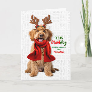Cartes Pour Fêtes Annuelles Labradoodle Chien Drôle Puces Navidog avec Nom