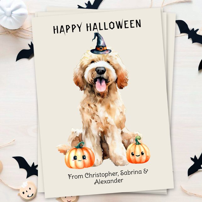 Cartes Pour Fêtes Annuelles Labradoodle Chien Halloween heureux (Créateur téléchargé)