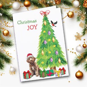 Cartes Pour Fêtes Annuelles Labradoodle Chien, Oiseau et Arbre de Noël