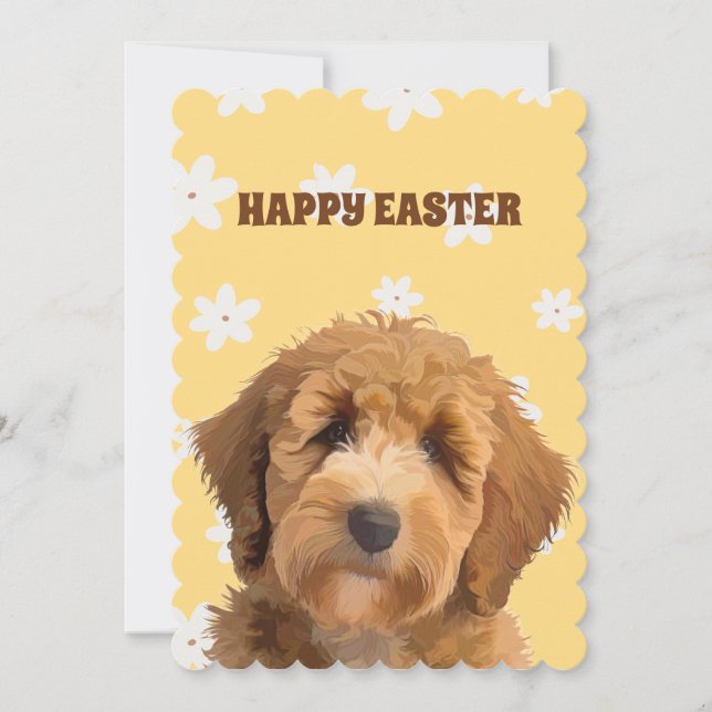 Cartes Pour Fêtes Annuelles Labradoodle Jaune Joyeux Pâques Floral Chien Vacan (Devant)