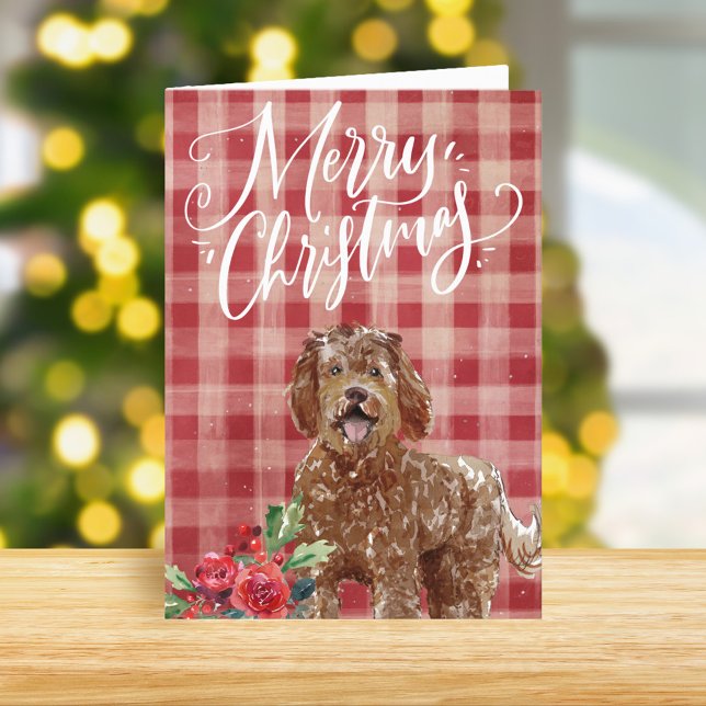 Cartes Pour Fêtes Annuelles Labradoodle Rouge Plaid Noël (Créateur téléchargé)