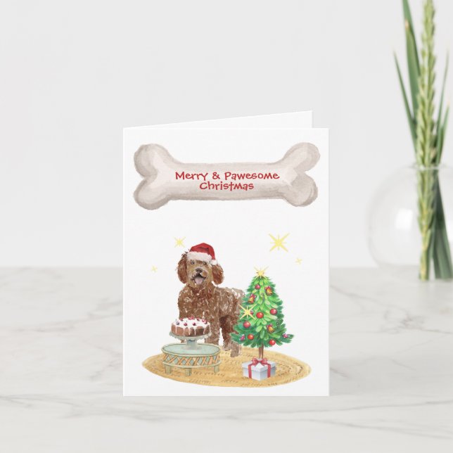 Cartes Pour Fêtes Annuelles Labradoodle sapin de Noël (Devant)