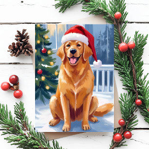 Cartes Pour Fêtes Annuelles Labrador au chapeau de Père Noël   Peinture de chi