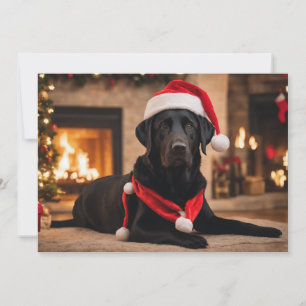 Cartes Pour Fêtes Annuelles Labrador noir avec chapeau de Père Noël