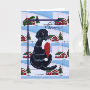 Cartes Pour Fêtes Annuelles Labrador noir avec Santa Hat Snow Land