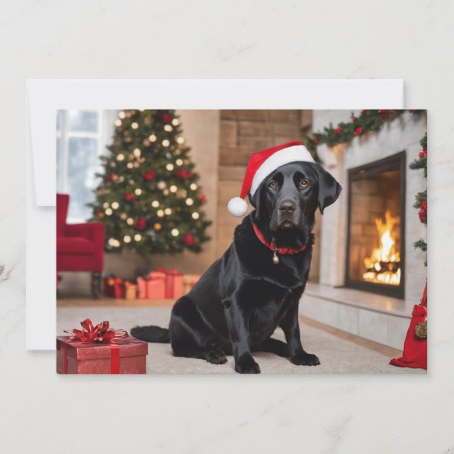 Cartes Pour Fêtes Annuelles Labrador noir avec un sapin de Noël (Devant)