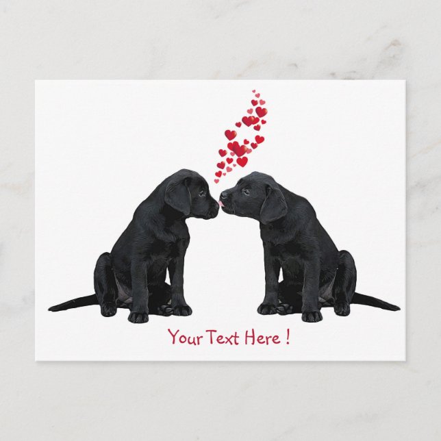 Cartes Pour Fêtes Annuelles Labrador noir - Baisers de chiots pour la Saint-Va (Devant)