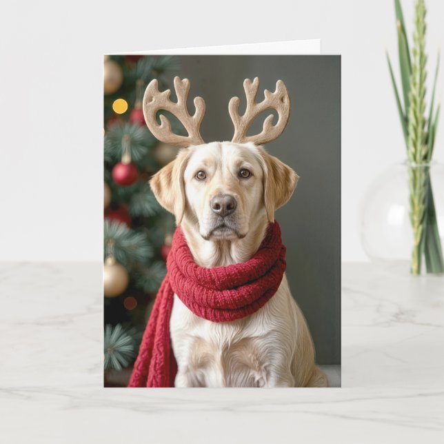 Cartes Pour Fêtes Annuelles Labrador Retriever Avec Des Antlers De Rennes (Devant)
