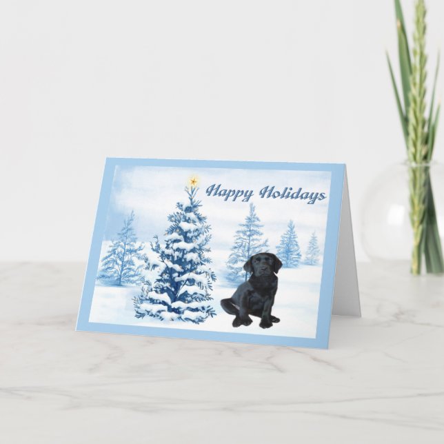 Cartes Pour Fêtes Annuelles Labrador Retriever Christmas Card Blue Tree10 (Devant)