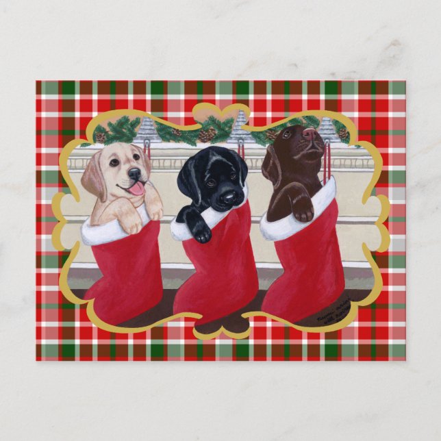 Cartes Pour Fêtes Annuelles Labrador Retriever Puppies Christmas Tartan (Devant)