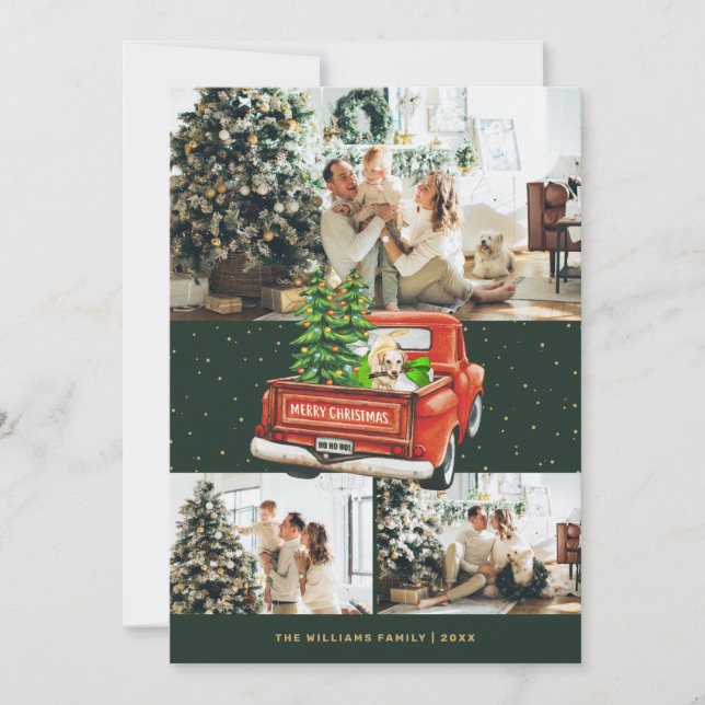 Cartes Pour Fêtes Annuelles Labrador Retriever Red Truck Green Photo Noël (Devant)